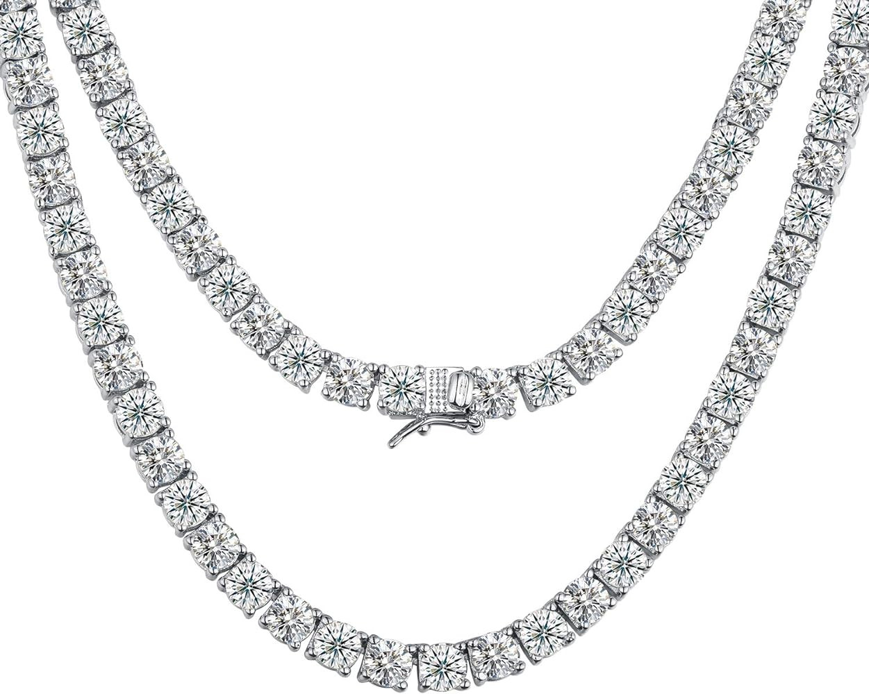 MDFUN Tennis Necklace 18K White Gold Plated | 5.0-6.0mm Round Cubic Zirconia Cut Faux Diamond Ten... | Amazon (US)