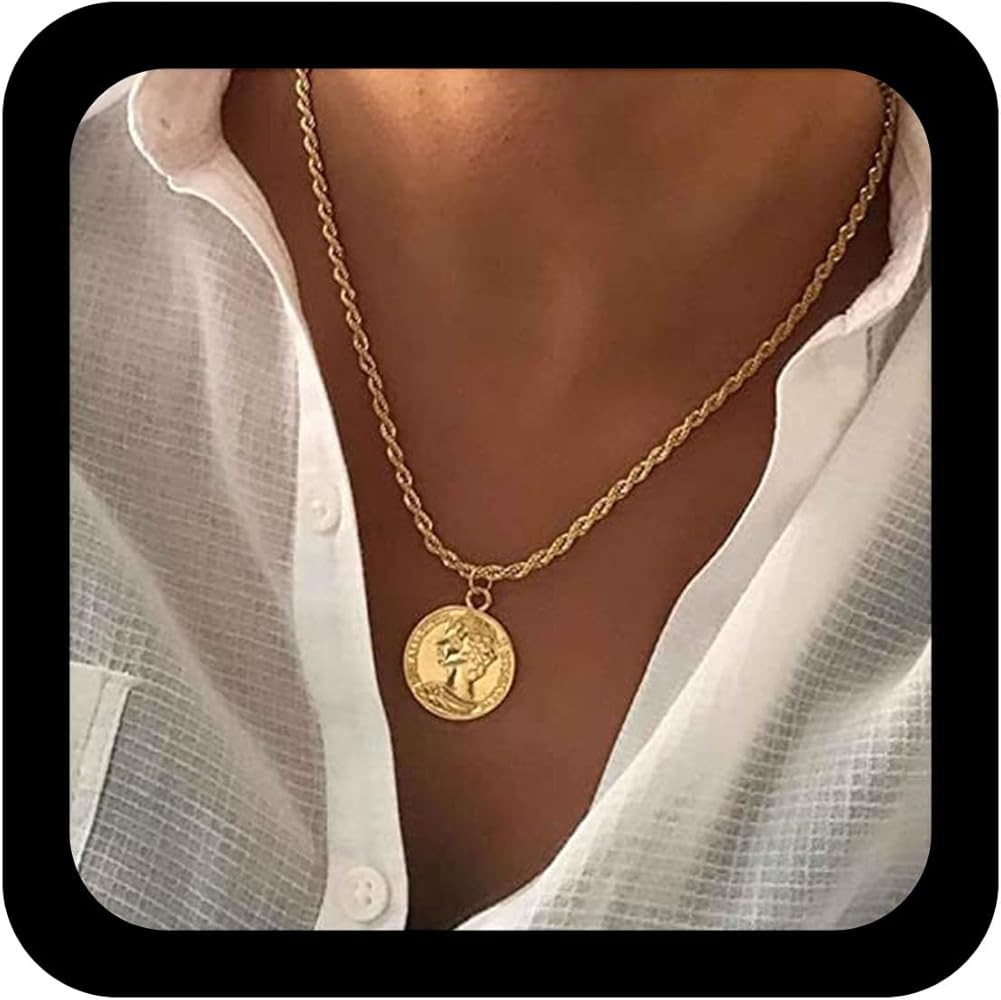 Boho Coin Medallion Necklace Gold Head Coin Pendant Necklace Retro Disc Choker Necklace Vintage P... | Amazon (US)
