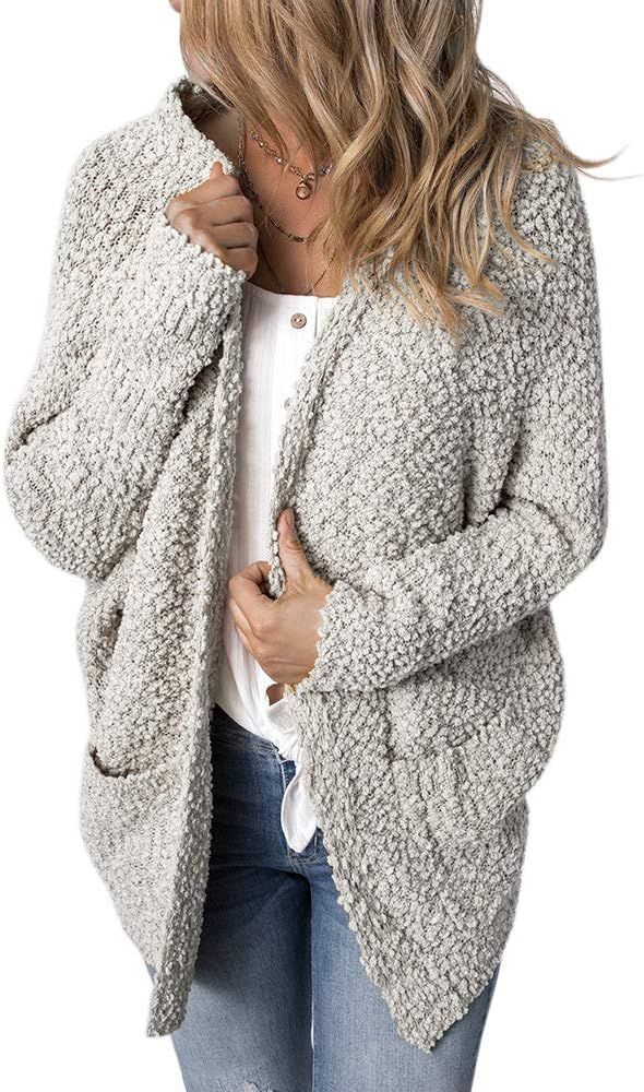 FRUITPLUSH Womens Open Front Cardigan Sweater Long Sleeve Chunky Sherpa Fleece Knit Soft Outwear ... | Amazon (US)