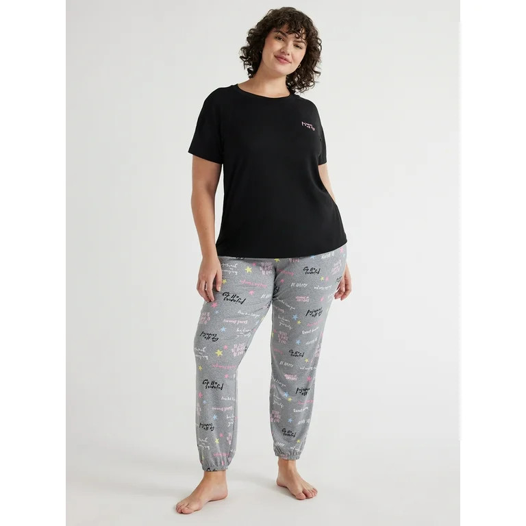 Joyspun Women’s Short Sleeve Tee and Joggers Pajama Set, 2-Piece, Sizes S to 3X | Walmart (US)