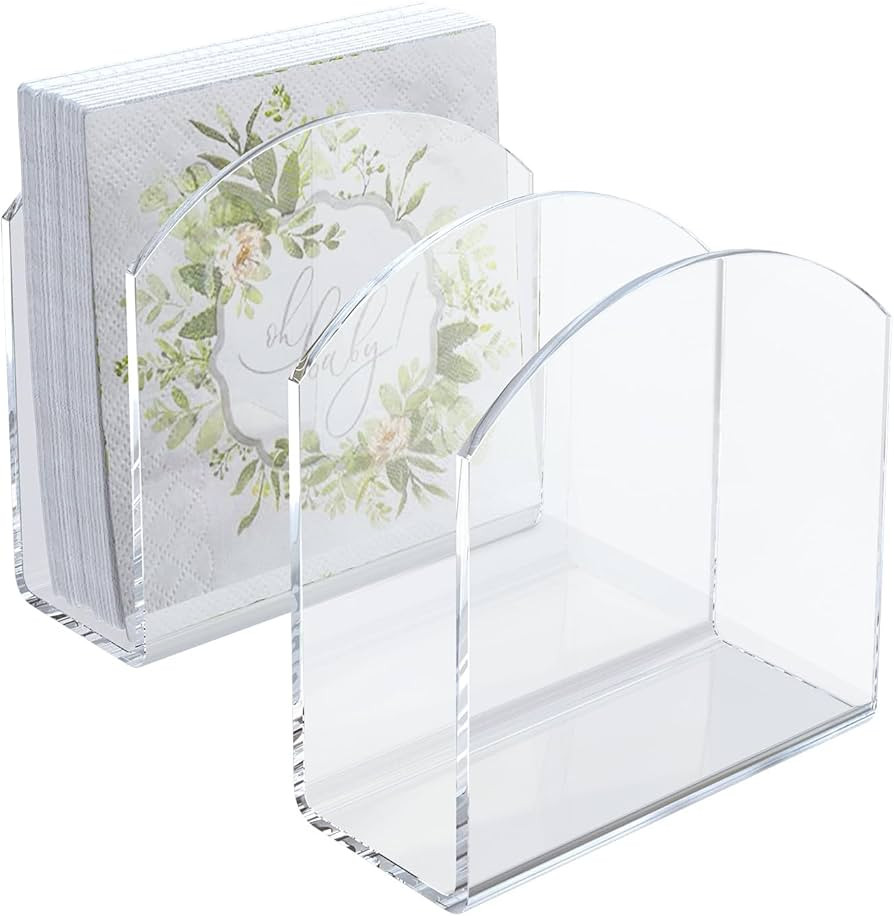 Napkin Holder, 2 Pack Clear Acrylic Napkin Holder for Table,Tissue Paper Cocktail Napkin Holder f... | Amazon (US)