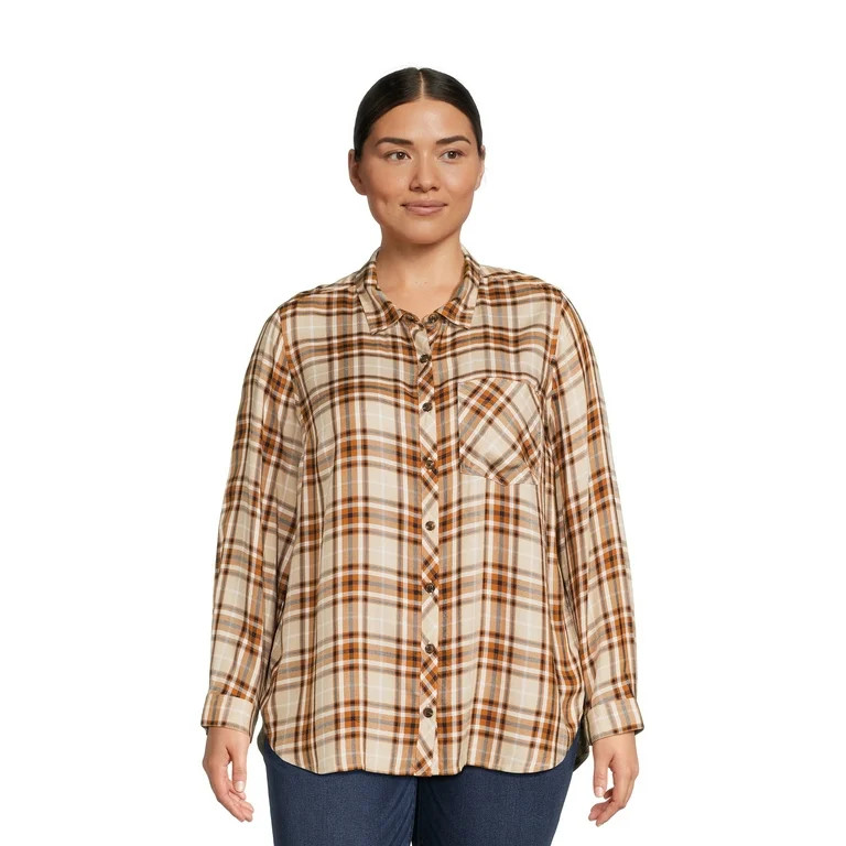 Terra & Sky Women's Plus Size Button Woven Top | Walmart (US)