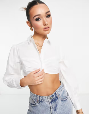 Topshop super crop poplin shirt in white | ASOS (Global)