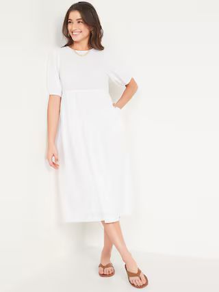 Tiered Puff-Sleeve All-Day Midi Swing Dress for Women | Old Navy (US)