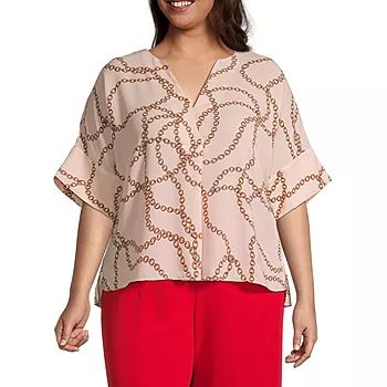 Worthington Plus Womens Y Neck Elbow Sleeve Blouse | JCPenney