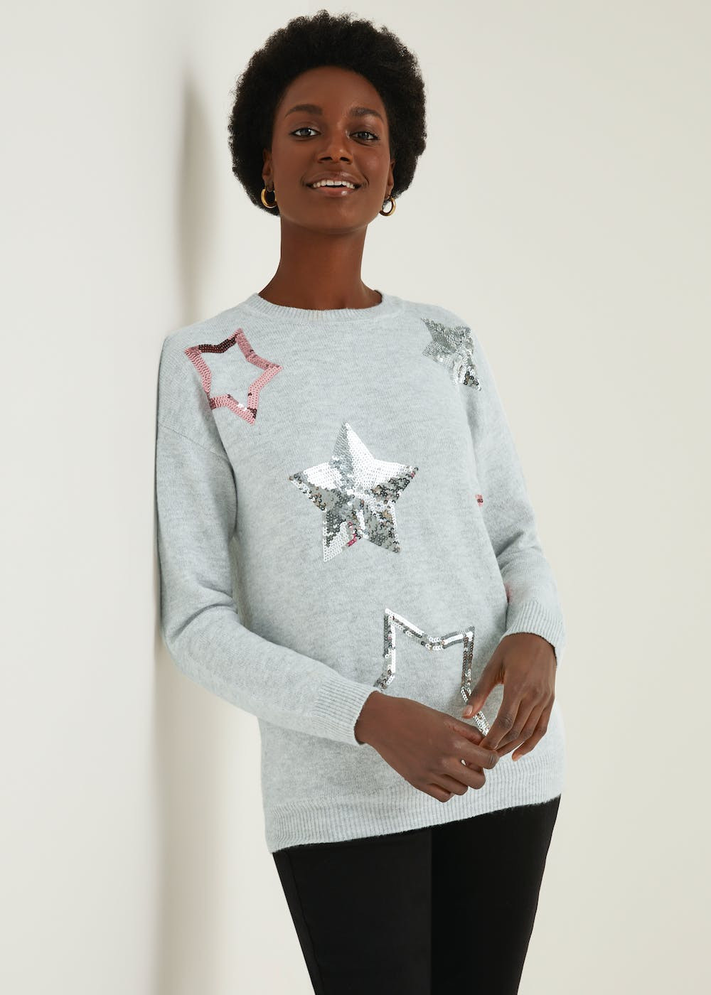 Grey Marl Sequin Star Jumper – Grey | Matalan (UK)