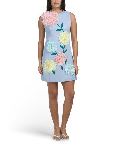 Sleeveless 3D Floral Mini Dress For Women, Spandex/Polyester | TJ Maxx