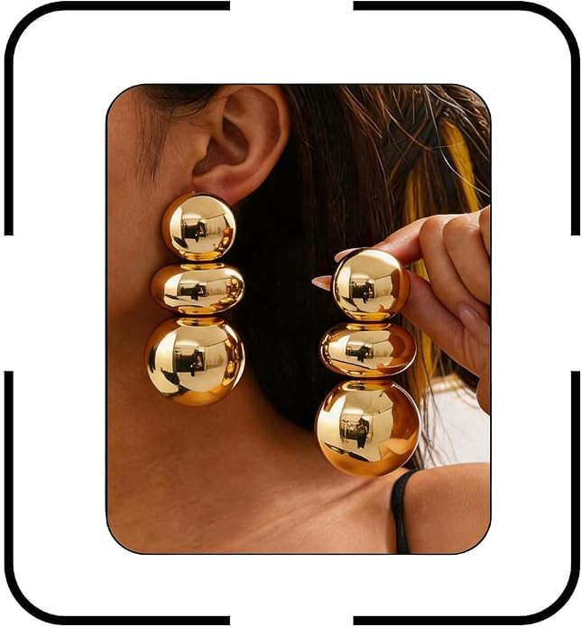 Oversized Chunky Statement Earrings for Women Large Gold Round Ball Earring Big Balls Acrylic Dro... | Amazon (US)