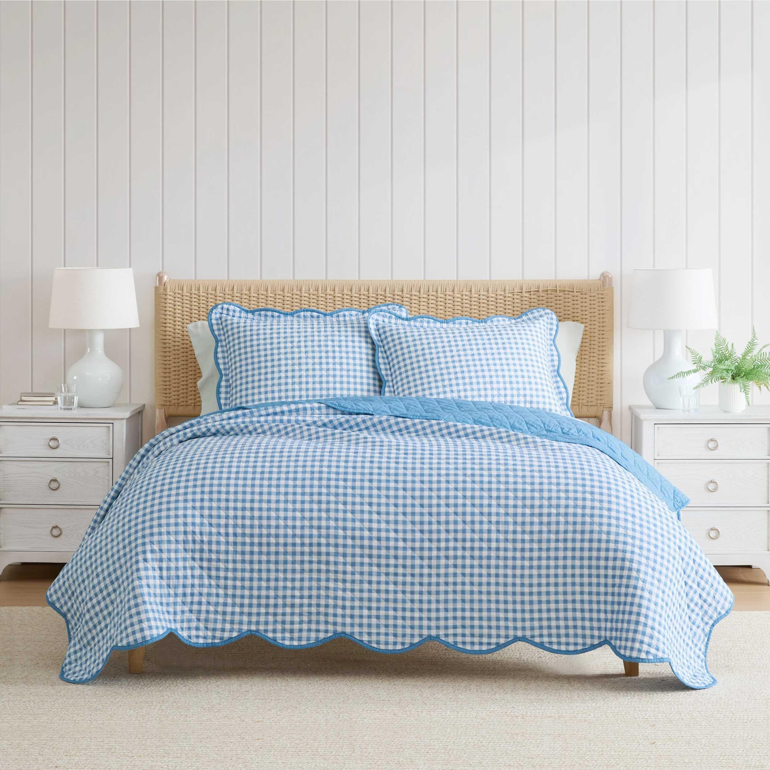 Martha Stewart - King Quilt Set, 100% Soft & Breathable Bedding with a Lightweight Feel for Year Round Comfort, 3 Piece Bed Set with Matching Pillowcases (Olivia Gingham Blue) | Amazon (US)