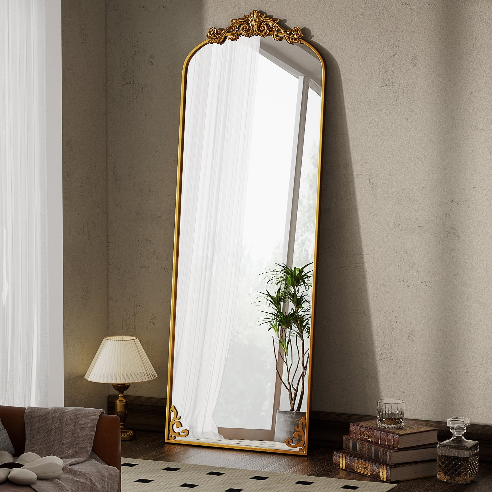 BEAUTYPEAK 21"x64" Arched Full Length Mirror Metal Vintage Mirror Baroque Style,Bronze | Walmart (US)