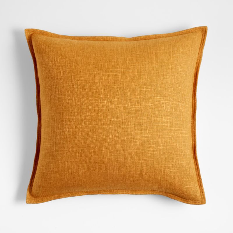 Amber 20"x20" Laundered Linen Square Decorative Throw Pillow Cover + Reviews | Crate & Barrel | Crate & Barrel