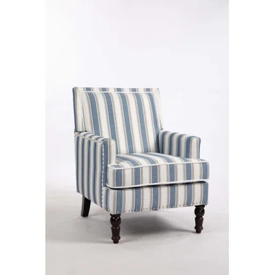 Upholstered Accent Chair with Striped Linen Fabric and Nailhead Trim for Cozy Living Room Seating | Wayfair North America