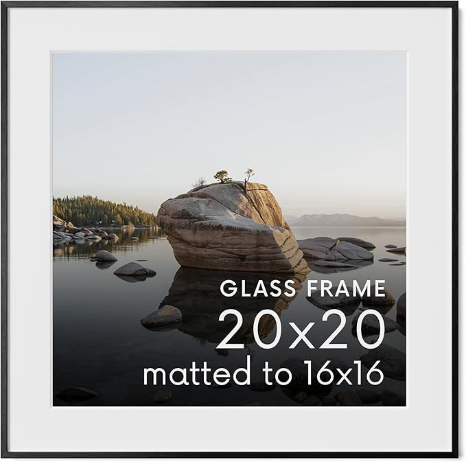 HAUS AND HUES 20x20 Picture Frame with Real Glass & Black Premium-Grade Metal Matted to 16x16 - A... | Amazon (US)