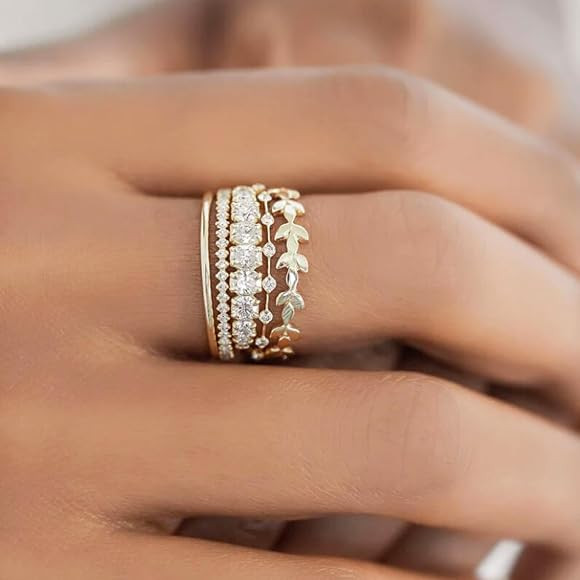 FUNEIA Stackable Gold Rings for Women Non Tarnish Trendy Dainty 14K Gold Plated Stacking Cubic Zi... | Amazon (US)