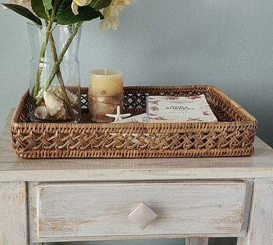 Tava Braided Rattan Rectangular Tray | Pottery Barn (US)