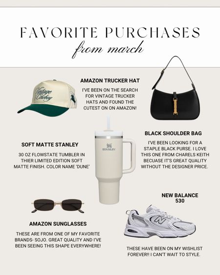 Favorite Purchases From March
Trendy sneakers/ trucker hat/ amazon finds/ black shoulder bag/ trendy sunglassess/ amazon sunglasses/ stanley/ stanley colors

#LTKsalealert #LTKfindsunder50 #LTKSeasonal