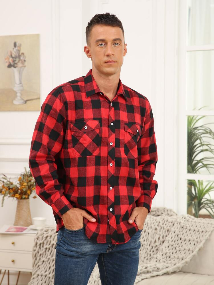 Men Buffalo Plaid Print Flap Pocket Shirt | SHEIN