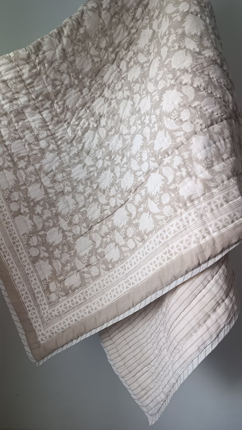 Shop Gulaal Indian Jaipuri Block Print Quilt Printed Reversible Razai Cotton Handmade Floral Quil... | Etsy (US)