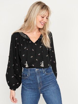 Puff-Sleeve Floral Smocked Poet Swing Blouse for Women | Old Navy (US)