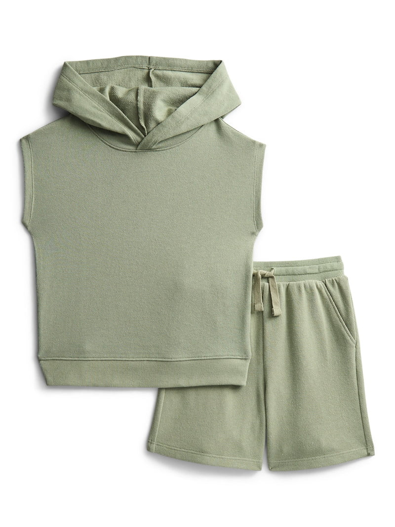 Wonder Nation Toddler Boys' French Terry Sleeveless Hoodie and Shorts Set, 2-Piece, Sizes 12M-5T | Walmart (US)