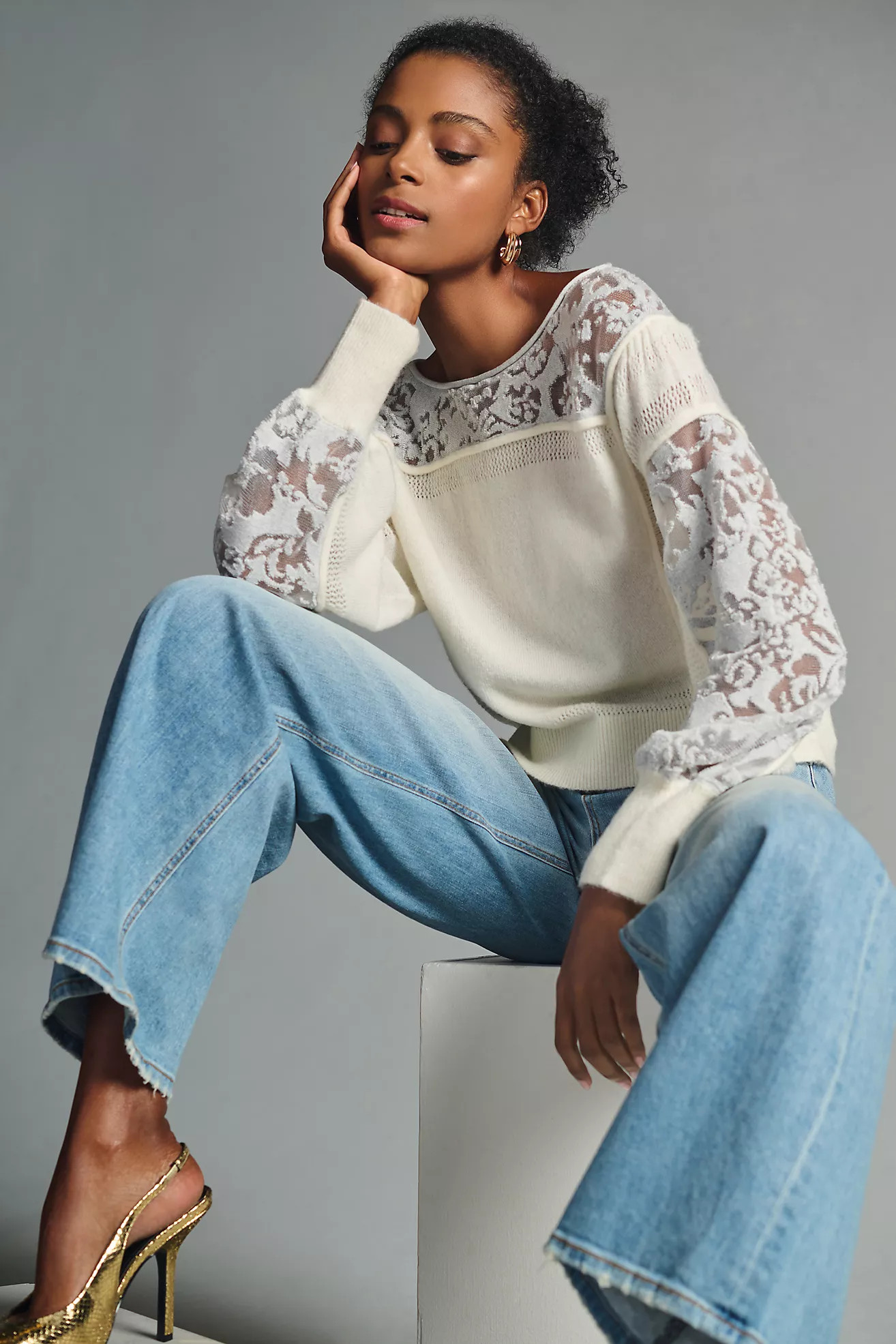 By Anthropologie Sheer Balloon-Sleeve Sweater | Anthropologie (US)