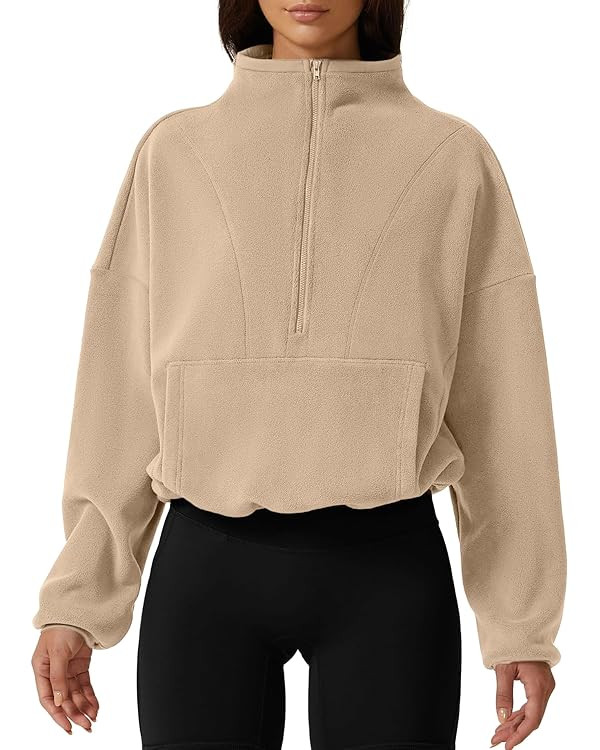 QINSEN Women Half Zip Fleece Sweatshirt Mock Neck Long Sleeve Winter Cozy Sherpa Pullover Sweater... | Amazon (US)