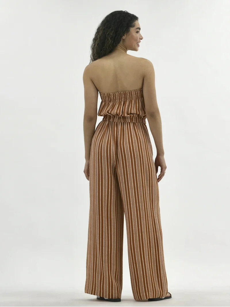 No Boundaries Crinkle Strapless Jumpsuit, Women's | Walmart (US)