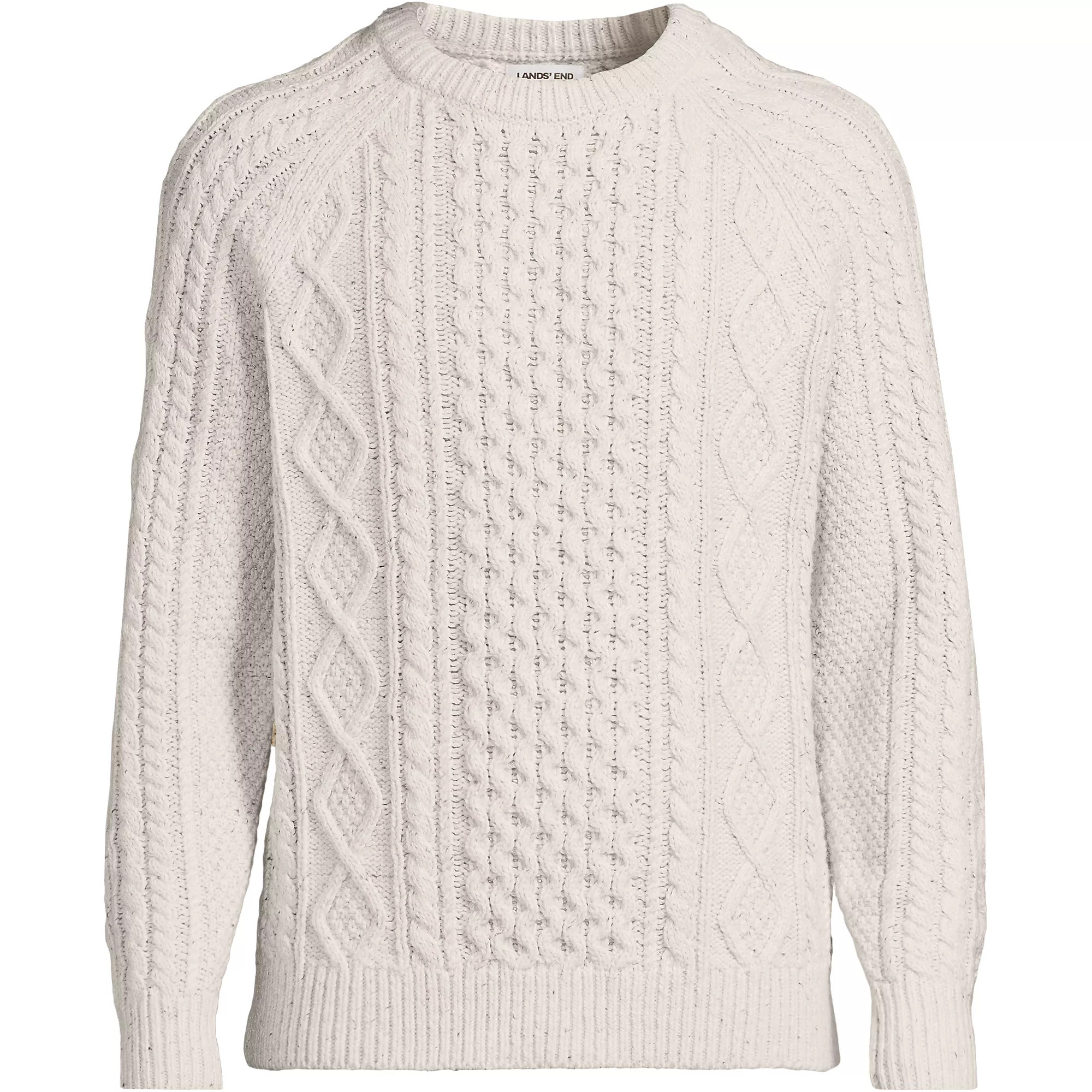 Men's Cotton Blend Aran Cable Crew Neck Sweater | Lands' End (US)