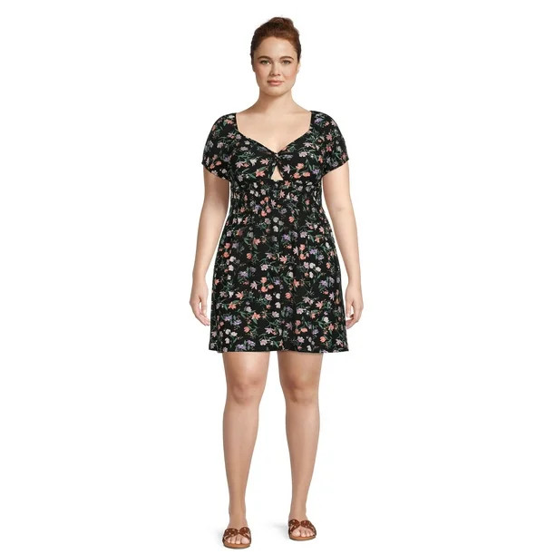 No Boundaries Juniors Plus Size Twist Front Dress with Lace Up Back | Walmart (US)