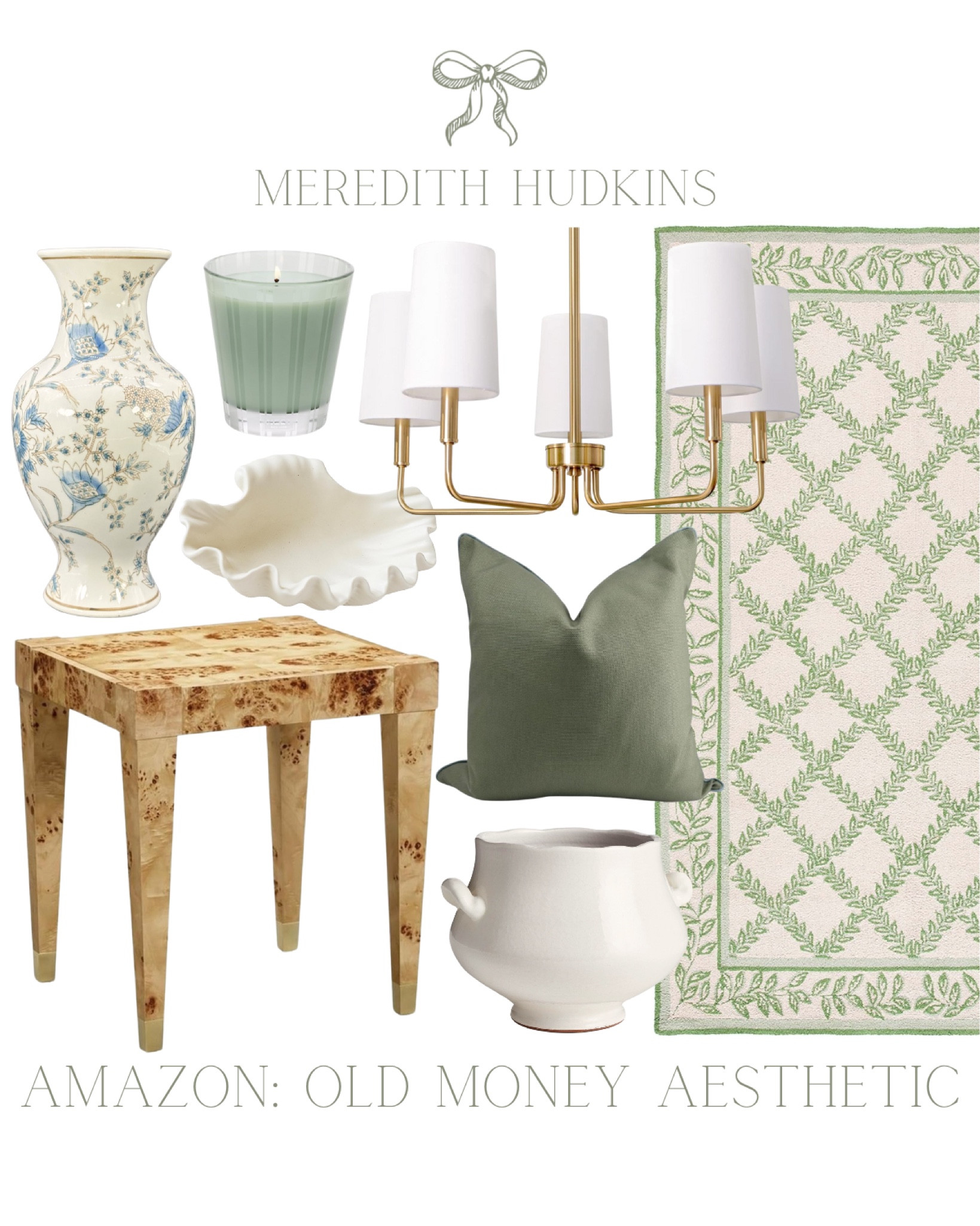 Meredith Hudkins preppy style classic style area rug, Burlwood side table, accent table, living room bedroom entryway, primary bedroom, vase, ocean shell, decorative accent, decorative bowl, nest candle, throw pillow pillow chandelier, old money, aesthetic


#LTKFindsUnder100 #LTKFindsUnder50 #LTKHome