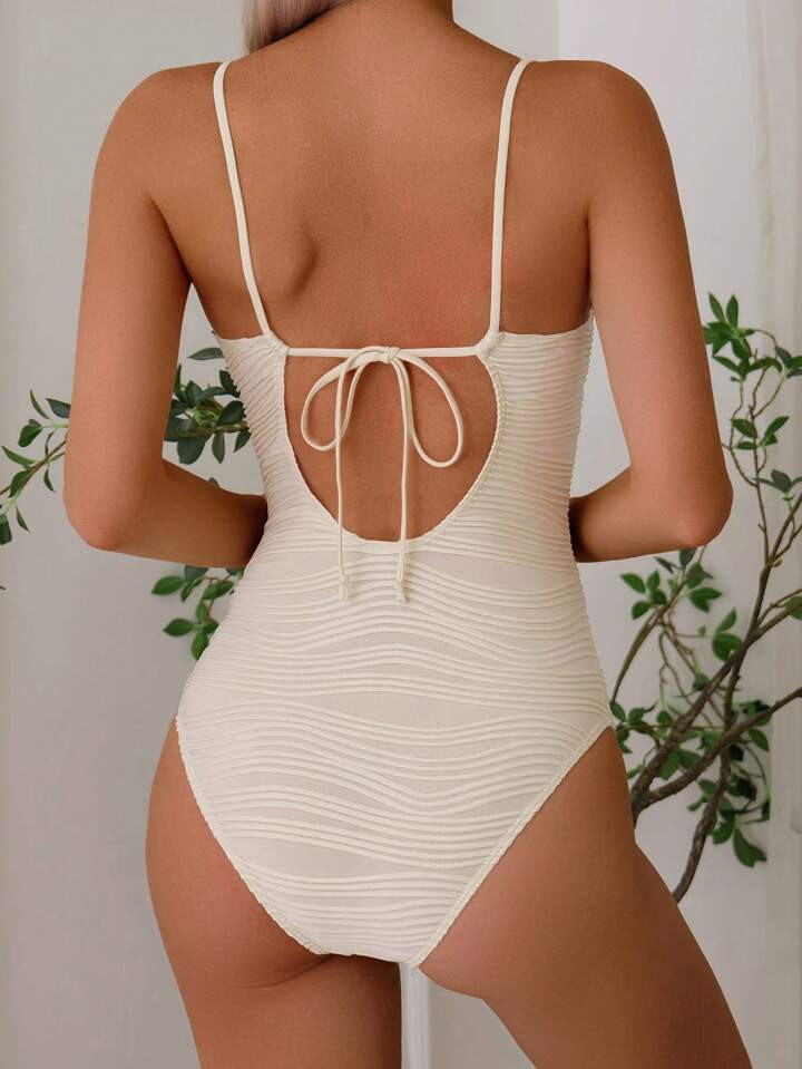 Women's Summer Beach Textured Fabric Shell Gather Adjustable Tie Back Slim Fit Leisure One-Piece ... | SHEIN