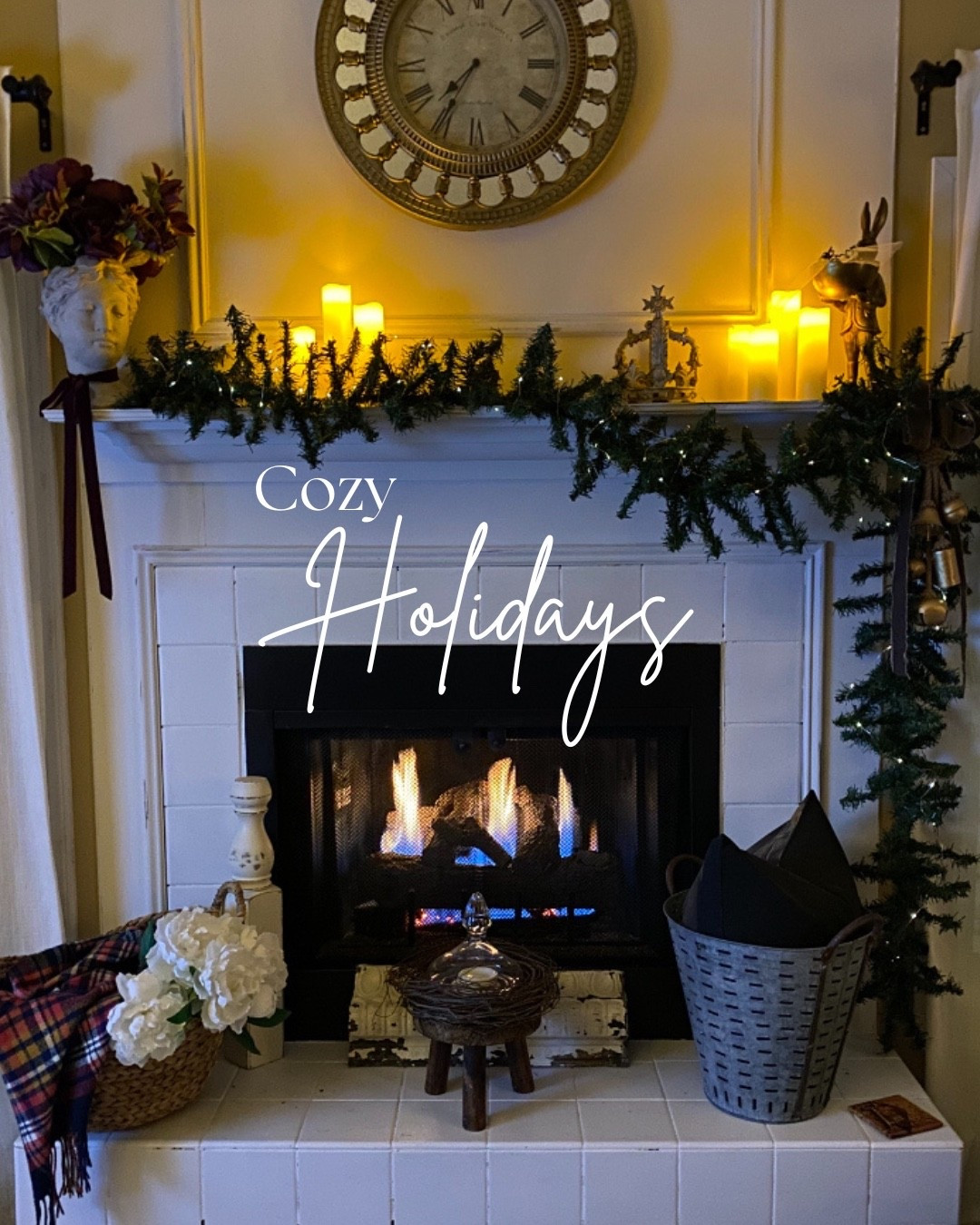 Garland, candlelight, farmhouse decor and a fire make the holidays all the more cozy!🎄

#LTKholiday #LTKhome #LTKwinter