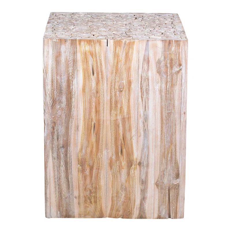 Natural Teak/Whitewash Fonda Solid Wood Block End Table | Wayfair Professional
