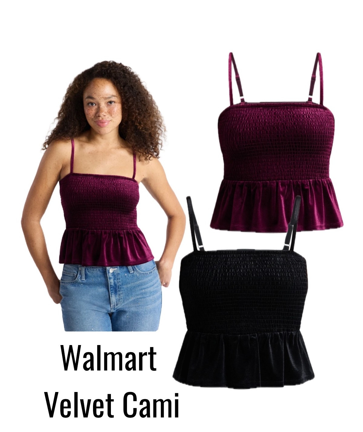 No Boundaries velvet smocked peplum cami 

#LTKFindsUnder50