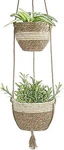 Amazon.com: Hanging Planter Basket Indoor Outdoor,Natural Seagrass Flower Plant Pots, Beige : Pat... | Amazon (US)