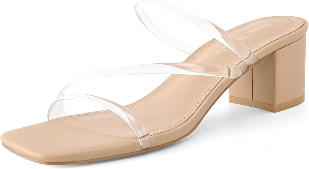 Shoe'N Tale Strappy Heels For Women Low Chunky Block Heel Heeled Sandals Square Open Toe Slip On ... | Amazon (US)