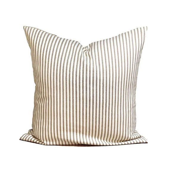 Brown Ticking Pillow, Farmhouse Decor, Farmhouse Pillow COVER, BROWN Ticking Pillow Cover | Etsy (US)
