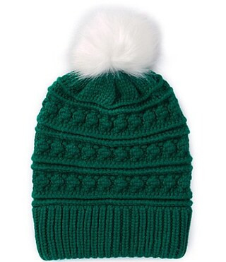Dillard's Puff Pom Knitted Beanie - Green | Dillard's