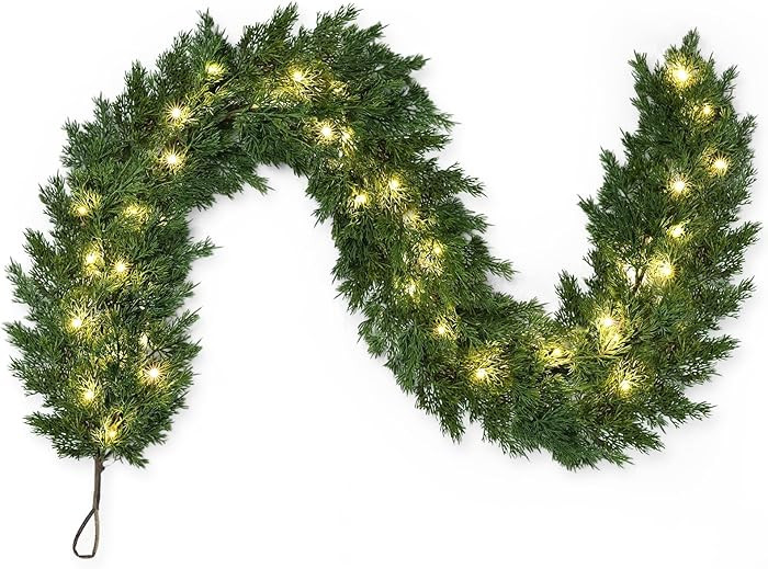 Realistic Christmas Garland With 8 Lighting Modes 6FT Real Touch Lush Artificial Cypress Garlands... | Amazon (US)