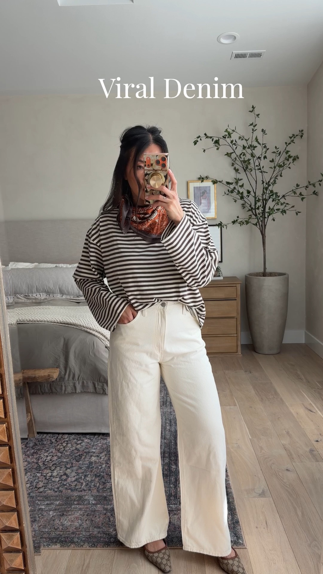 Medium in top and 28 in denim