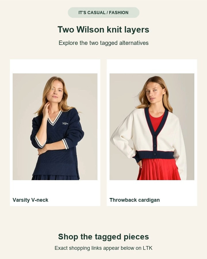 Two Wilson knit layers. Shop the exact tagged alternatives. Other styling pieces in retailer photos are not separately tagged. Affiliate links: I may earn a commission. Music: Beauty Flow by Kevin MacLeod (incompetech.com). Source: https://incompetech.com/music/royalty-free/index.html?isrc=USUAN1900008. Licensed under CC BY 4.0: https://creativecommons.org/licenses/by/4.0/. Edited to 15 seconds; volume adjusted and fades added. 

 #LTKStyle #LTKActive