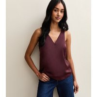 Women's Dark Burgundy Satin V-Neck Top New Look | New Look (UK)