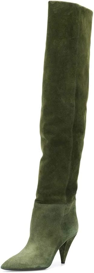 XYD Sassy Cone Mid Heels Thigh High Boots for Women Over The Knee Stretchy Pointed Toe Stylish Ba... | Amazon (US)