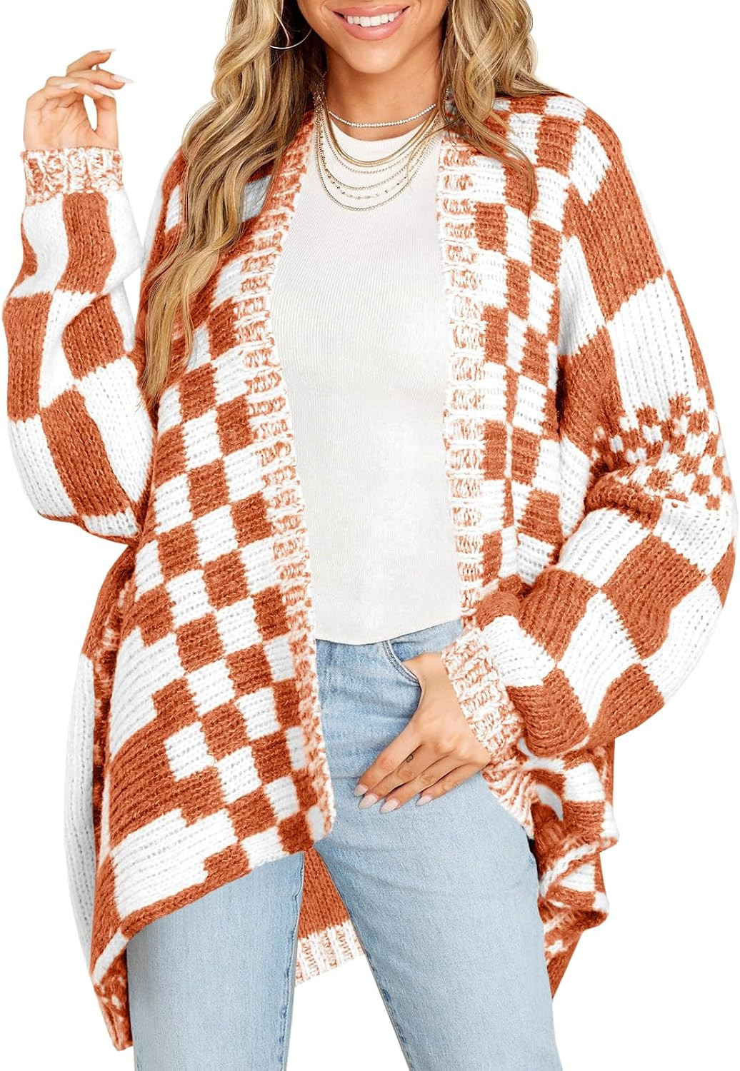 Saodimallsu Womens Checkered Cardigan Sweater | Amazon (US)