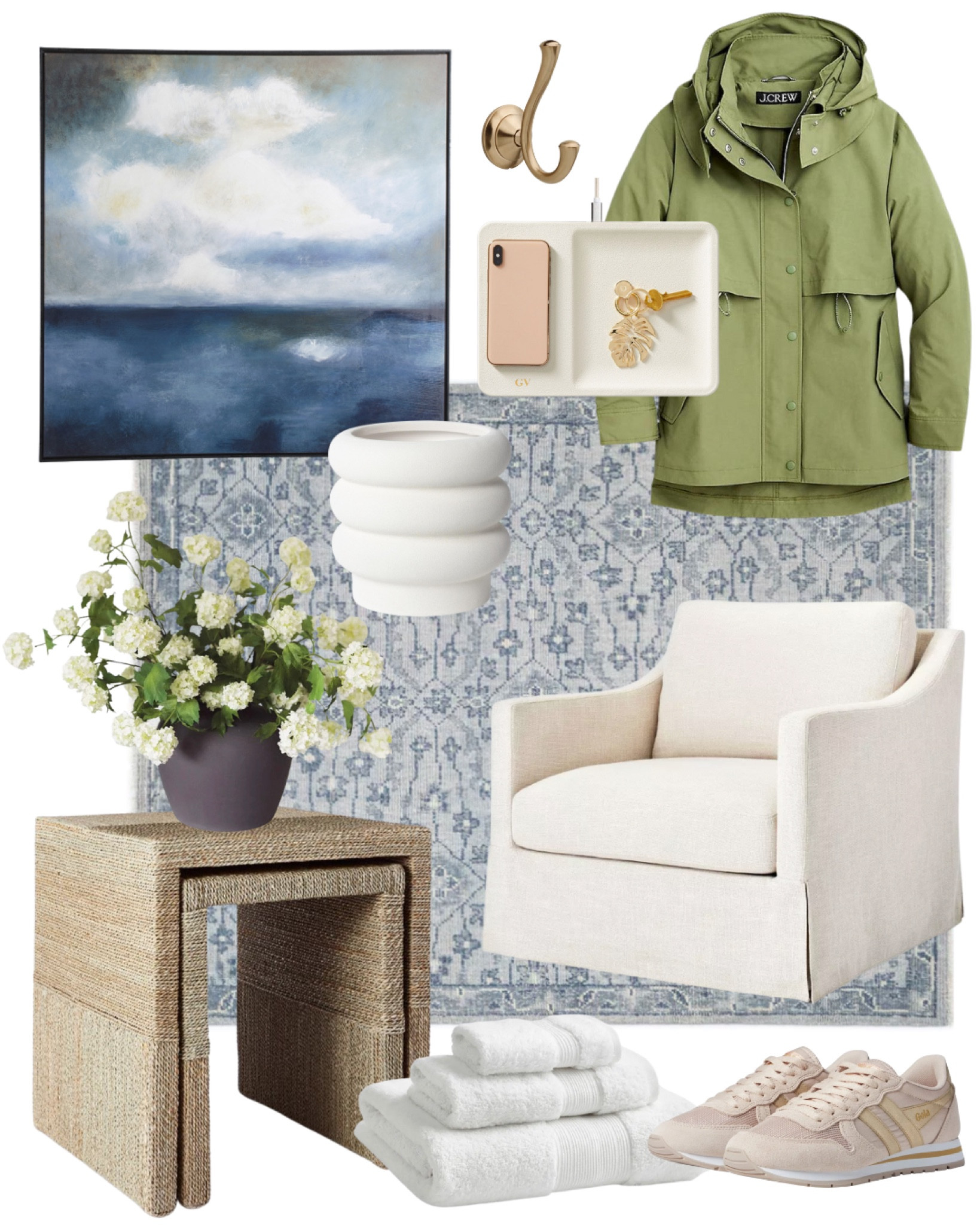 Wednesday favorites with coastal blues, Target slipcover chair, Serena & Lily rug look alike, rattan nesting chairs. 

Florals, hydrangeas, vase, Walmart, j crew, parka, jacket, TJ Maxx 



#LTKhome #LTKunder100 #LTKsalealert