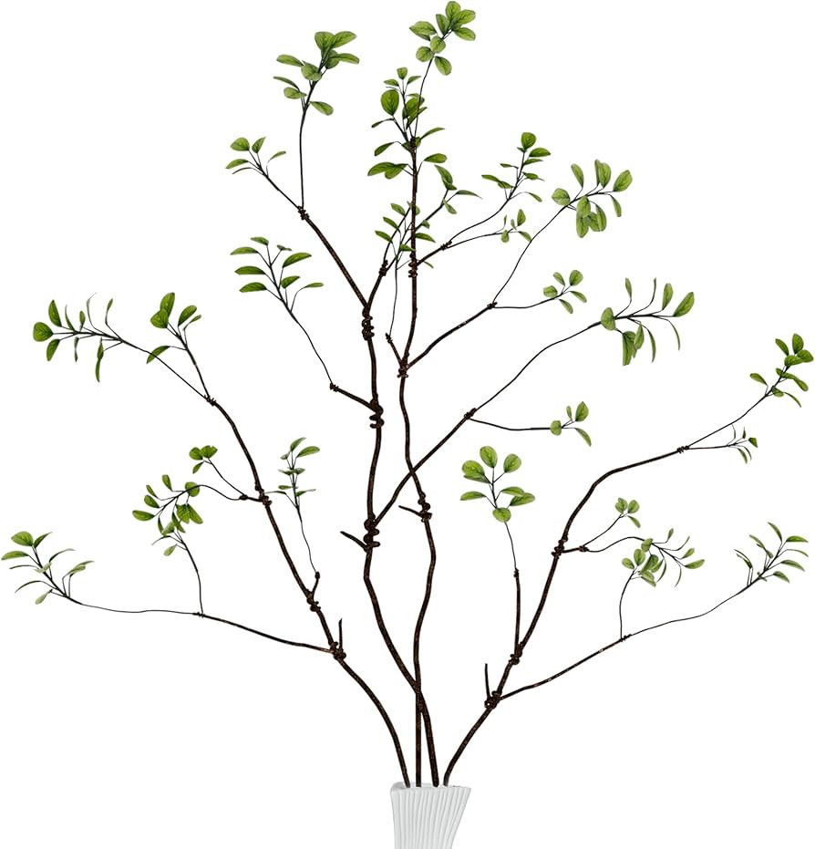 Faux Greenery Stems Branches for Vases, 4 Pcs Realistic Ficus Branches Fake Eucalyptus Stems, Twi... | Amazon (US)
