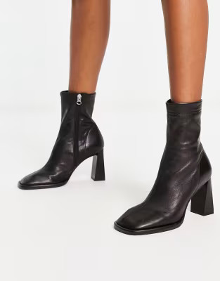 ASOS DESIGN Echo premium leather heeled sock boots in black | ASOS (Global)