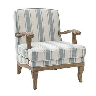 JAYDEN CREATION Quentin Farmhouse Style Wooden Upholstered Blue Arm Chair with Graceful Feet Curv... | The Home Depot