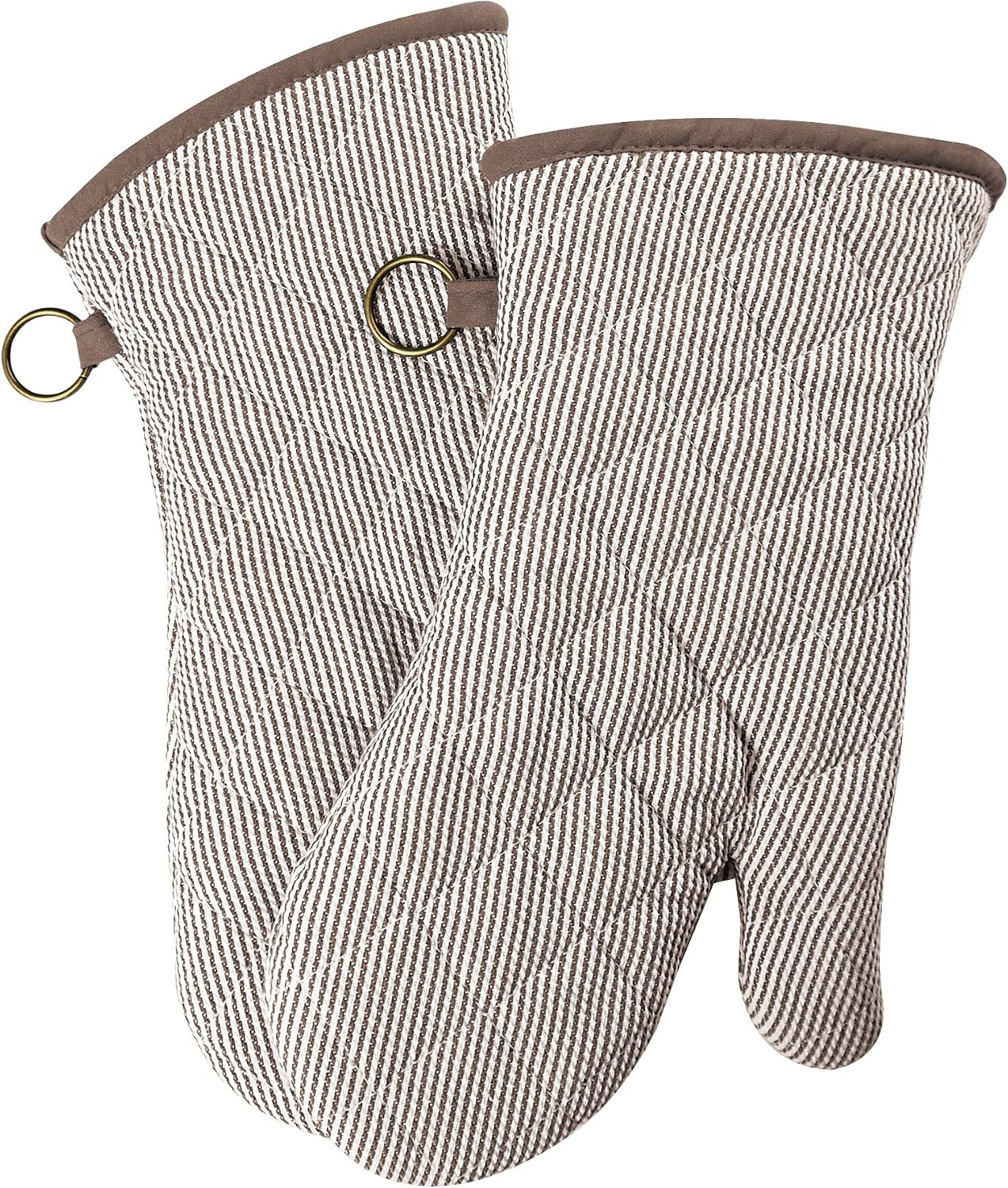 1 Pair Yarn Dyed Oven Mitts 100% Cotton Heat Resistant 470 Degree Gloves Men Women Cooking Baking Barbecue BBQ Microwave Crafting Machine Washable Pot Holders Mittens (Khaki) | Amazon (US)