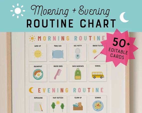 Editable Morning Evening Daily Visual Routine Chart Cards - Etsy | Etsy (US)
